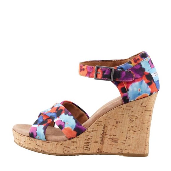 [Toms] Colorful Printed Hemp Strappy Floral Cork Wedge Sandals - Women’s Size 9 - Picture 3 of 11